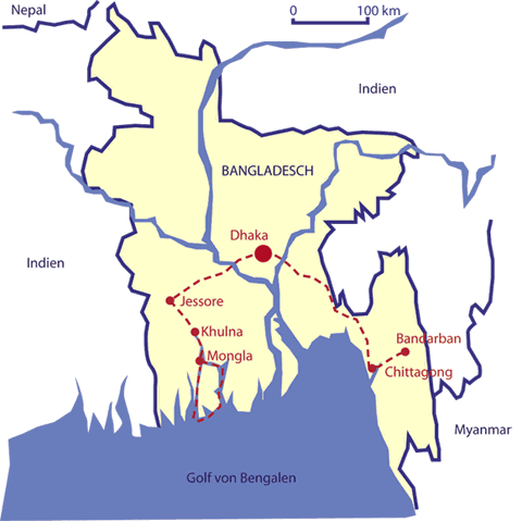 Karte Bangladesch. Abbildung: Wikipedia; Lena Schmidt