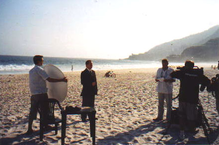 Dreharbeiten des ZDF am Strand von Leblon/Ipanema in Rio de Janeiro. Foto: Silvia Lange